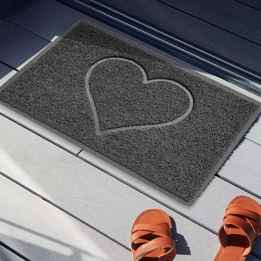 "Heart" Embossed Loofah Textured Spaghetti Door Mat