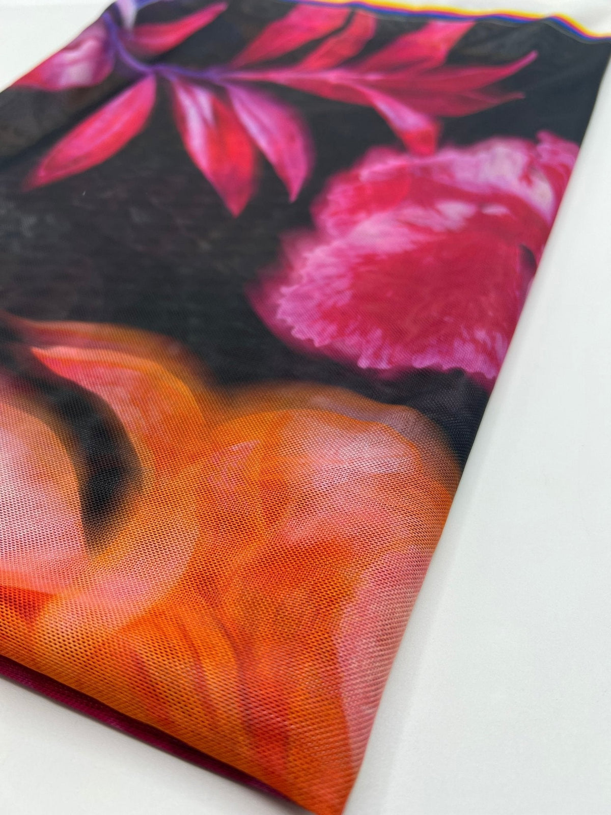 Large Black Floral Print Mesh Fabric Stretch