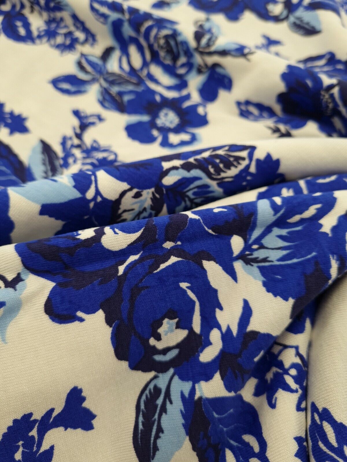 Large Blue Floral Print Viscose Elastane Fabric