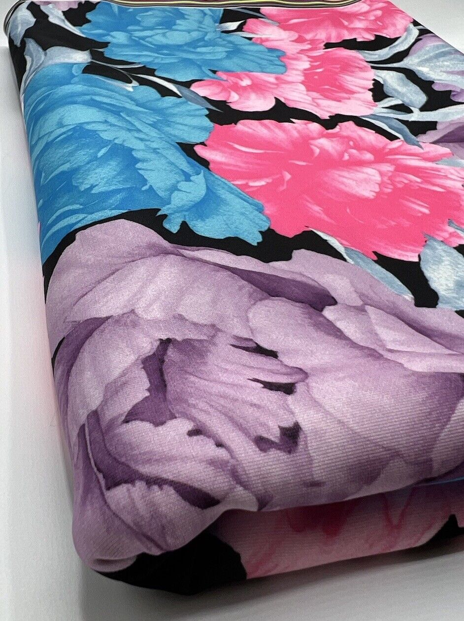 Large Multi Floral Printed Plain Scuba 4 Way Stretch Jersey Fabric