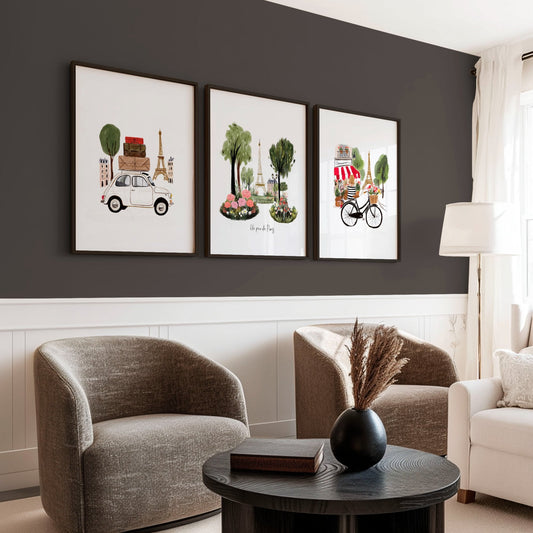 Large Picture for Living Room Paris Eiffel Tower Travel Wall Art Prints | "Un peu de Paris" | Set of 3