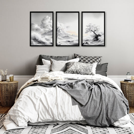 Large Wall Art Canvases | Set of 3 Asian Inspired Wall art Prints