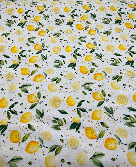 Lemons Print Cotton Stretch Jersey 200 GSM 95/5 Lycra 4 Way Stretch