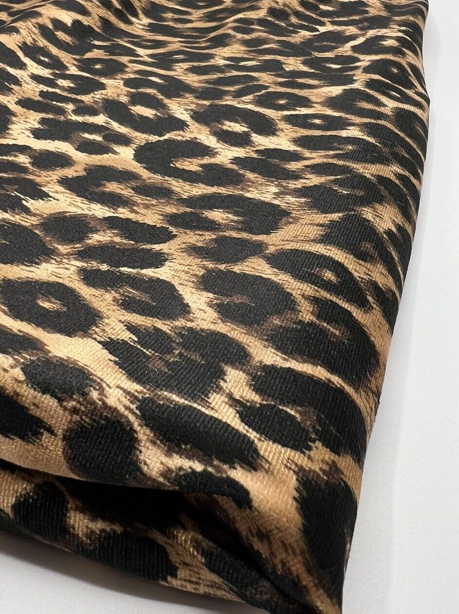 Leopard Print Brown Velour Spandex Stretch Fabric