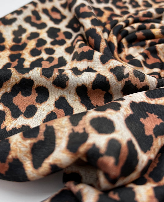 Leopard Printed Lightweight Onionskin Stretch Fabric