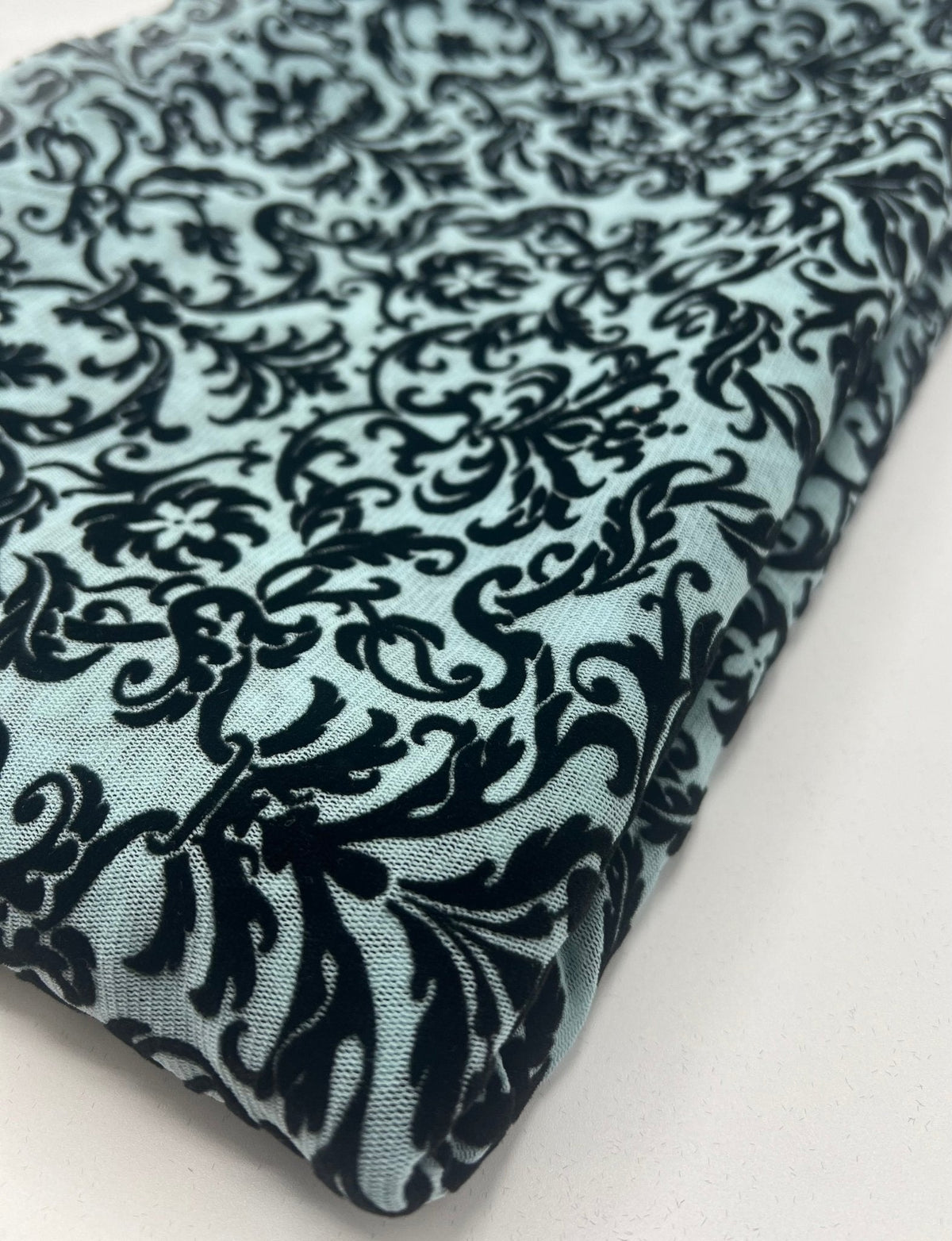 Light Blue Embossed Flocked Mesh Fabric 2 Way Stretch