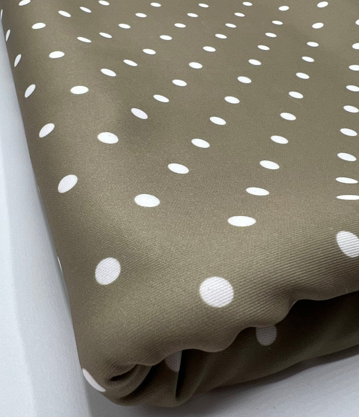 Light Olive White Polka Dot Printed Plain Scuba 4 Way Stretch Jersey Fabric