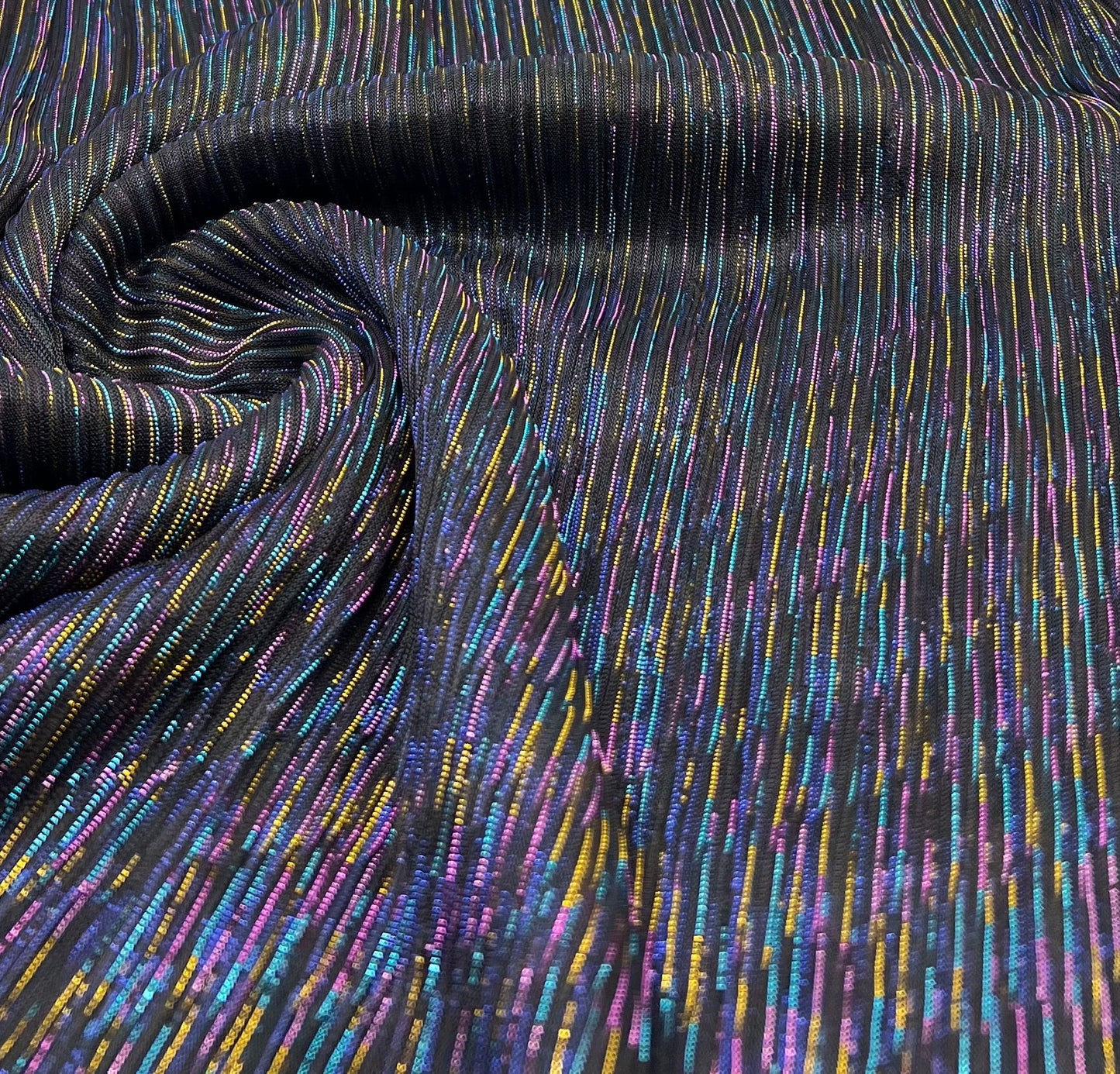 Lightweight Shiny Multi Thread Plisse Pleated Stretch Fabric