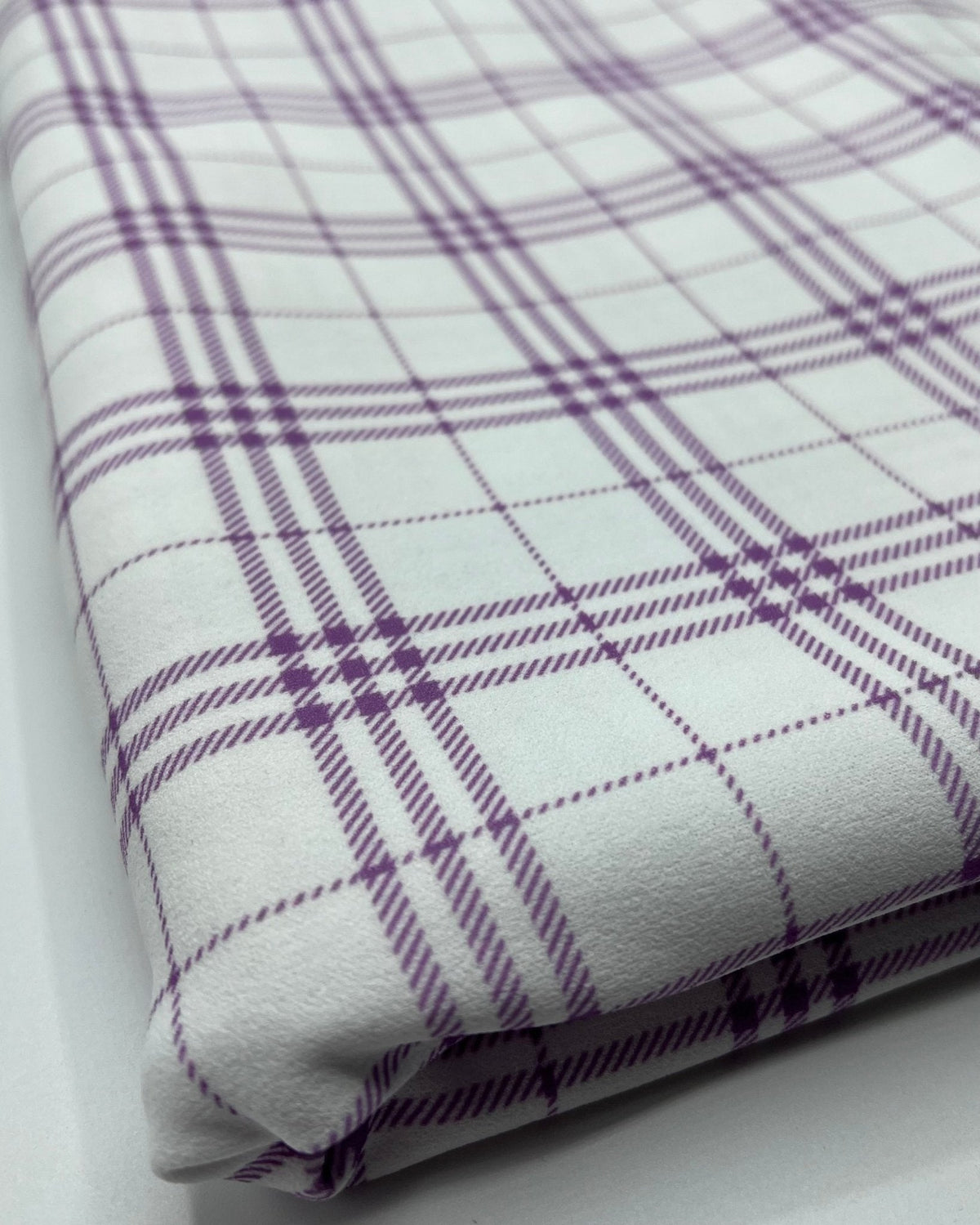 Lilac Check Printed Scuba Crepe Jersey Fabric 4 Way Stretch