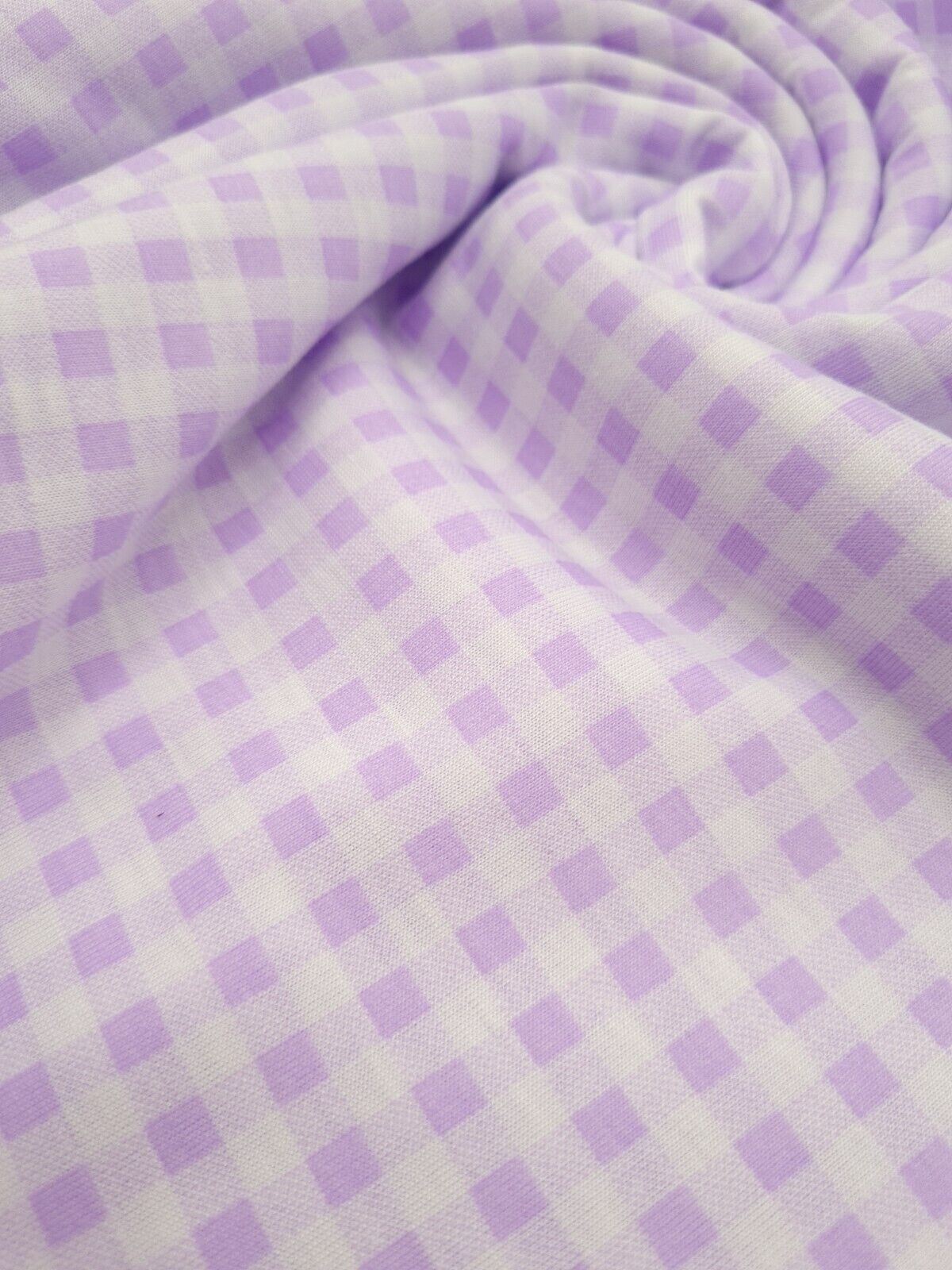 Lilac Gingham Print Spun Poly Stretch Fabric