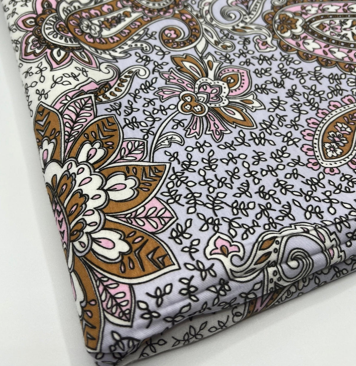 Lilac Paisley Print Viscose Elastane Fabric