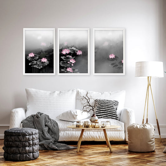 Living Room Canvas Art | Set of 3 Asian Inspired Wall art Prints