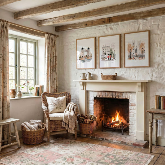 London Bridge Print "Wintertime in London" Beige & Ochre Travel Wall Art | Set of 3
