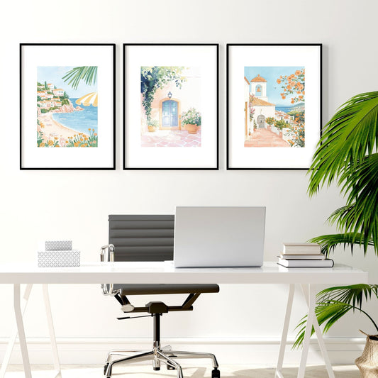 Long Rectangular Wall Decor | Set of 3 Beach Decor Wall art Prints