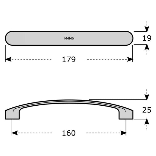 M4TEC Bute M6 Bow Cupboard Door Handle – Polished Chrome & Stainless Steel Cabinet Handle (160mm Centres)