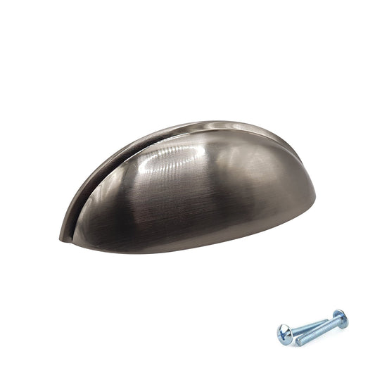 M4TEC 77mm Brushed Nickel Cup Handle - Modern Zinc Kitchen Cabinet & Drawer Pull (VG6 Series)