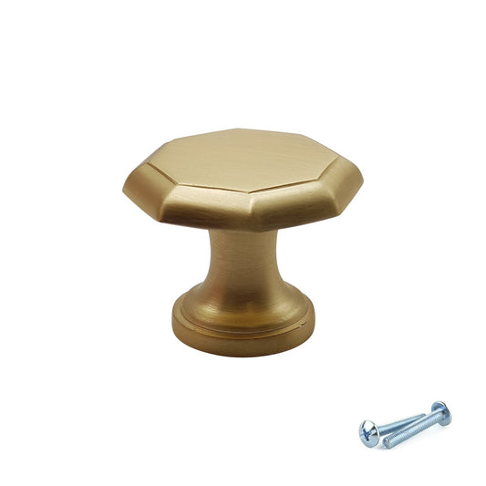 M4TEC Brushed Brass Octagonal Cabinet Knob – 30mm Drawer & Cupboard Door Handle VF7 Series