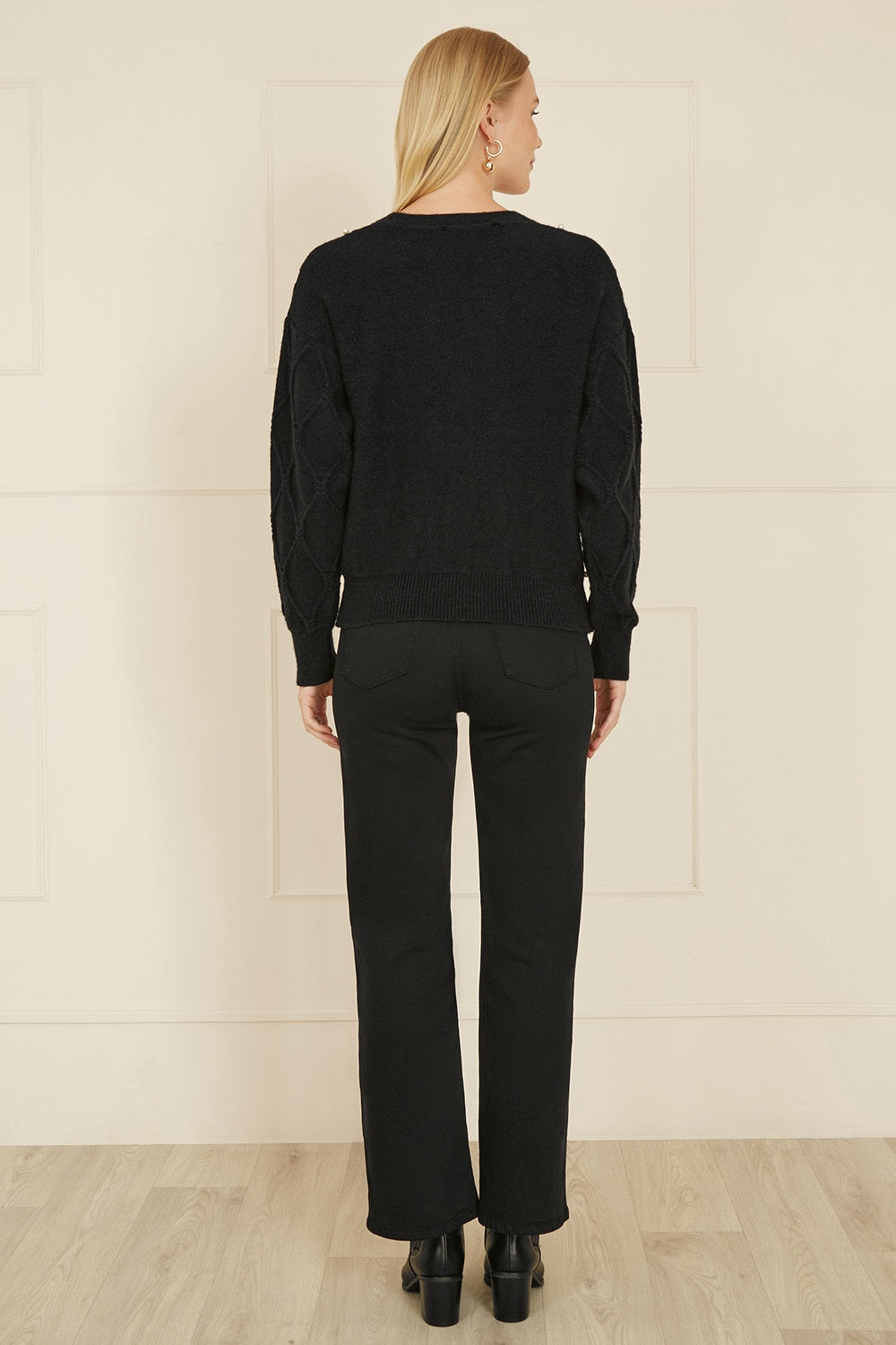 Yumi Black Pearl Cable Knit Cardigan