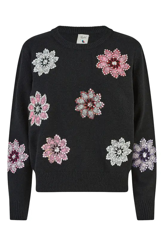 Mela Black Sequin Flower Jumper