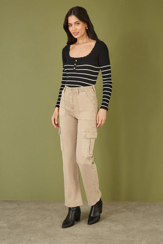Yumi Stone Stretch Cargo Canvas Stretch Pants