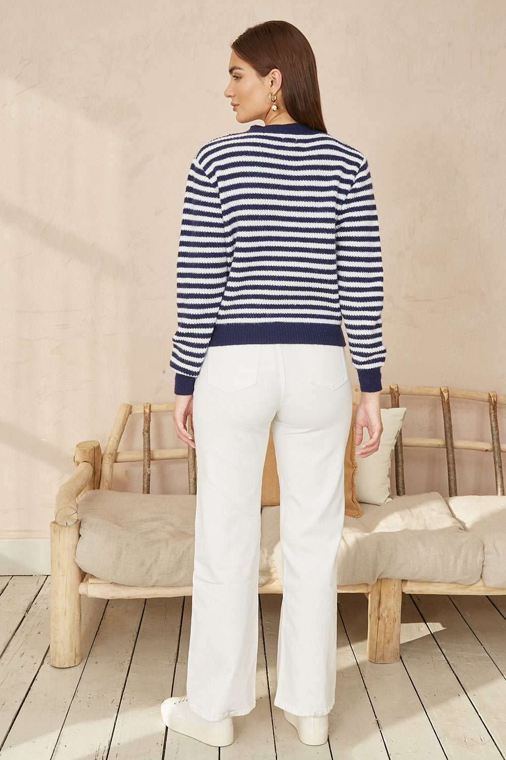 Yumi Navy Stripe Knit Relaxed Fit Cardigan