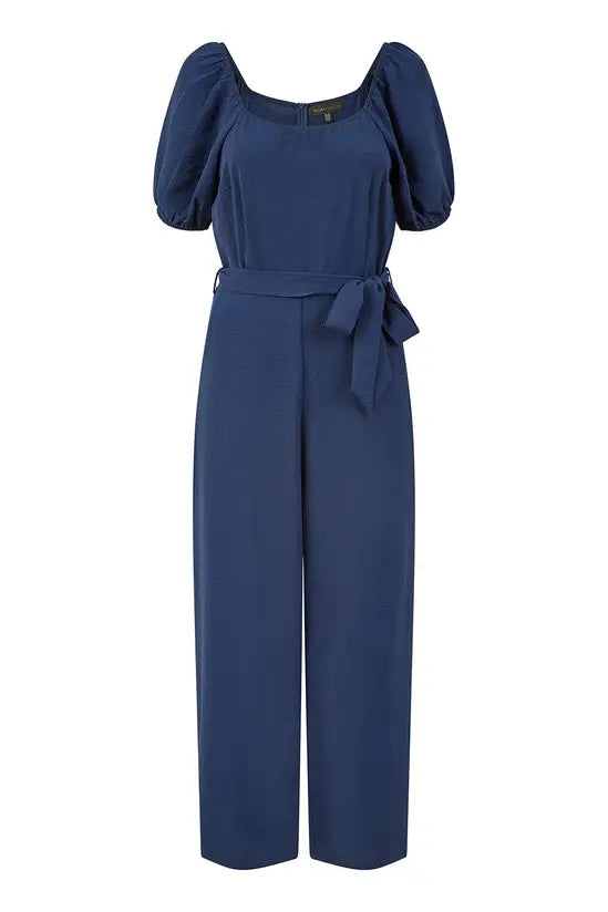 Yumi Navy Square Neck Puff Sleeve Culotte Jumpsuit