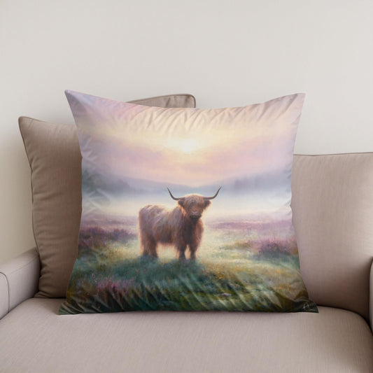 Highland Cow Dawn Cotton Cushion