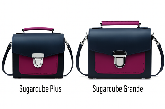 Handmade Leather Two Tone Sugarcube Handbag Black - Magenta