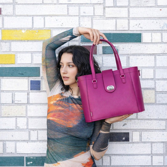 Leather Mini Twist Lock Shopper Bag - Magenta
