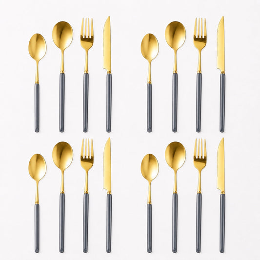 Marlowe 16-Piece Gold Cutlery Set – Pearl Grey
