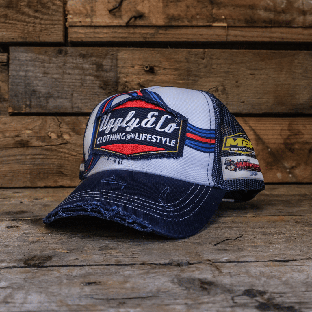 Retro Blue & Red Diamond Trucker Hat