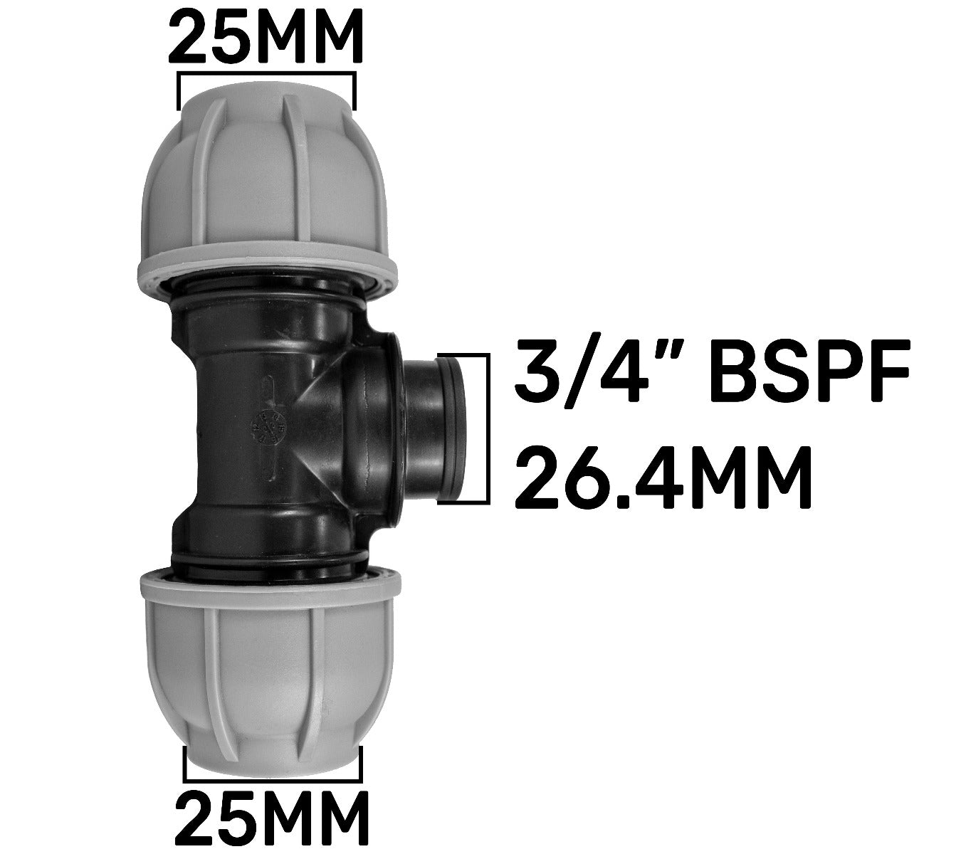 MDPE Tee 25mm and Nylon Garden Tap with Barb Outlet