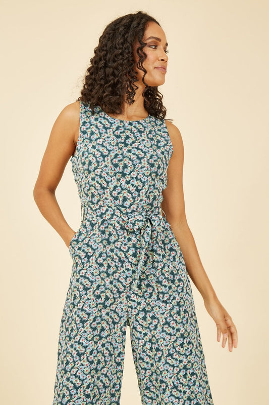 Mela Green Daisy Floral Print Culotte Jumpsuit