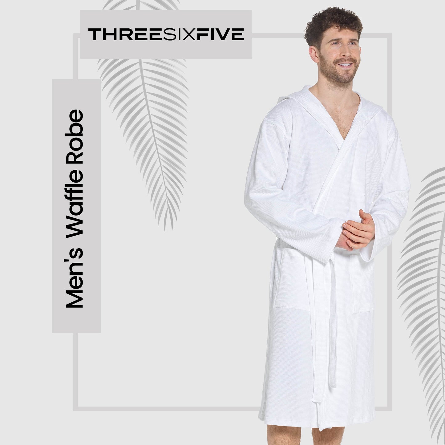 Men’s Hooded Waffle Cotton Bathrobe White Super Absorbent Spa Robe Luxury Dressing Gown for Home & Loungewear by OLIVIA ROCCO