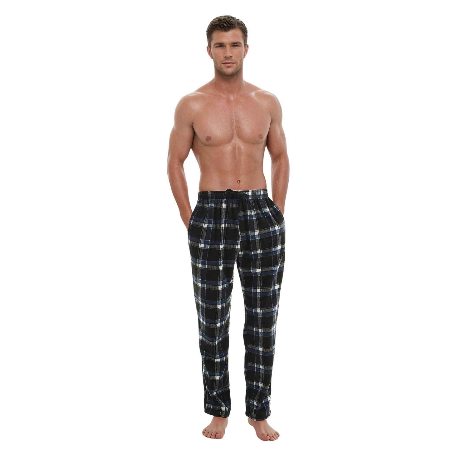 Men's Blue Black Fleece Pyjama Bottoms - Comfortable Lounge Pants