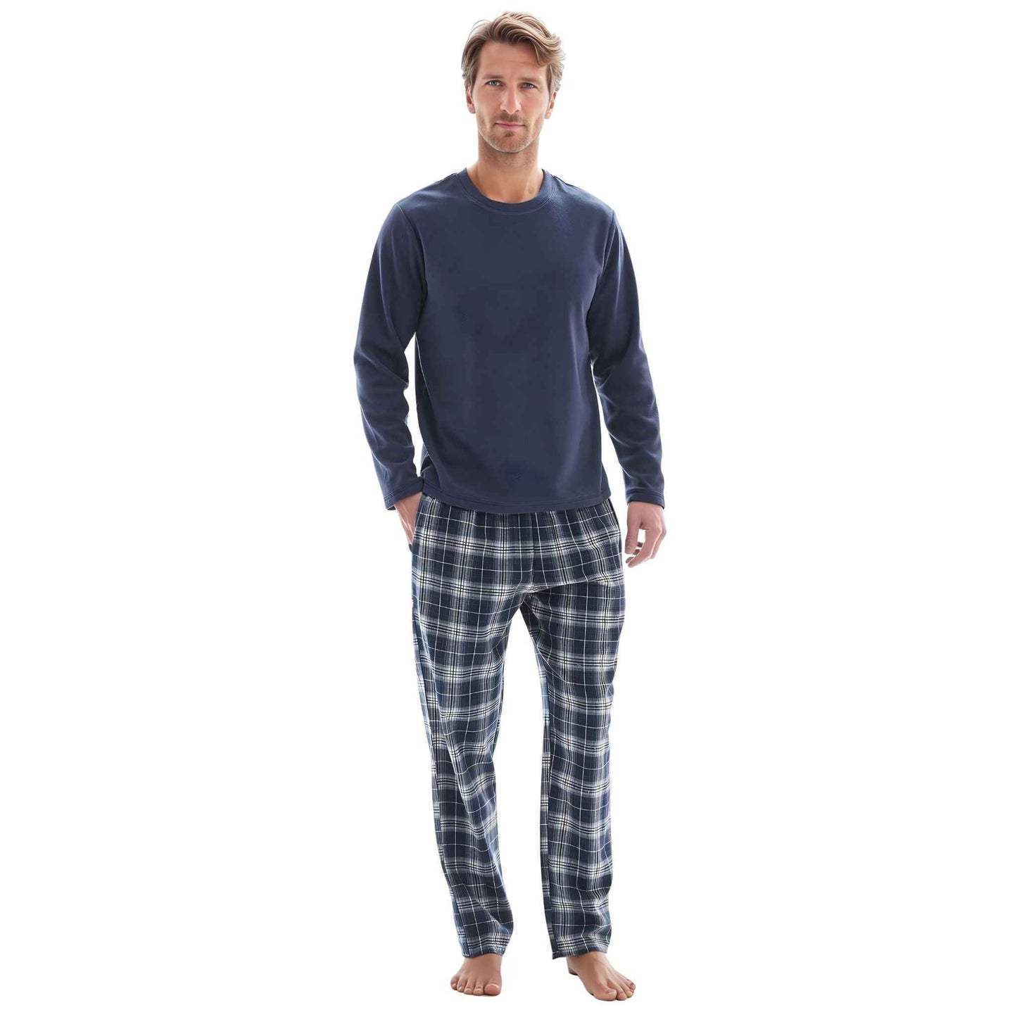 Men's Thermal Pyjama Set with Cotton Bottoms, Available in Sizes M-XXL