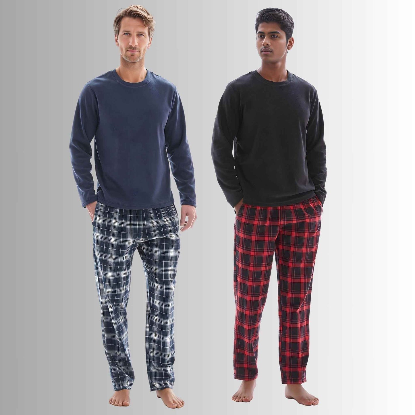 Men's Thermal Fleece Lounge Set with Cozy Check Cotton Pants