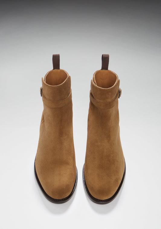 Tobacco Suede Jodhpur Boots, Welted Leather Sole