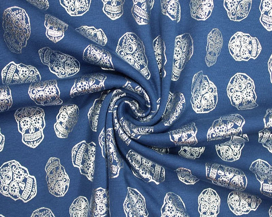 Metallic Skulls Cotton Stretch Jersey Halloween 200 GSM 95/5 Lycra 4 Way Stretch