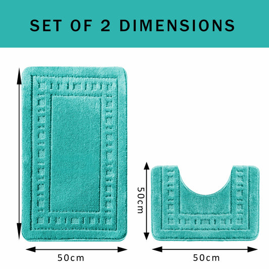 OLIVIA ROCCO Miami 2 Piece Duck Egg Bath Mat And Pedestal Set Non Slip Soft And Absorbent For Comfort And Safety In Modern Bathroom Decor