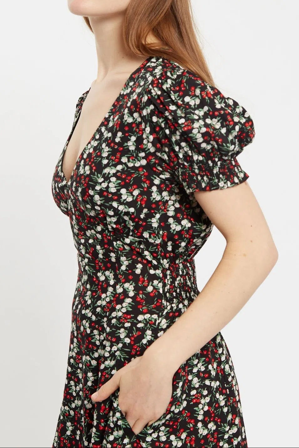 Louche Minerva Jolly Ditsy Print Puff Sleeve Midi Dress