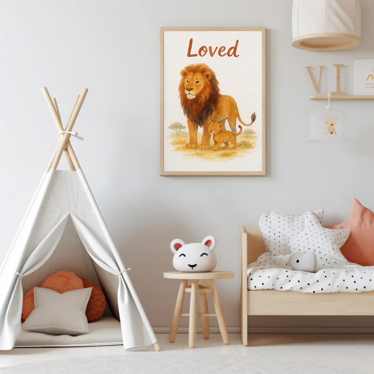 Loved Lion & Cub Nursery Children's Room Wall Decor Print