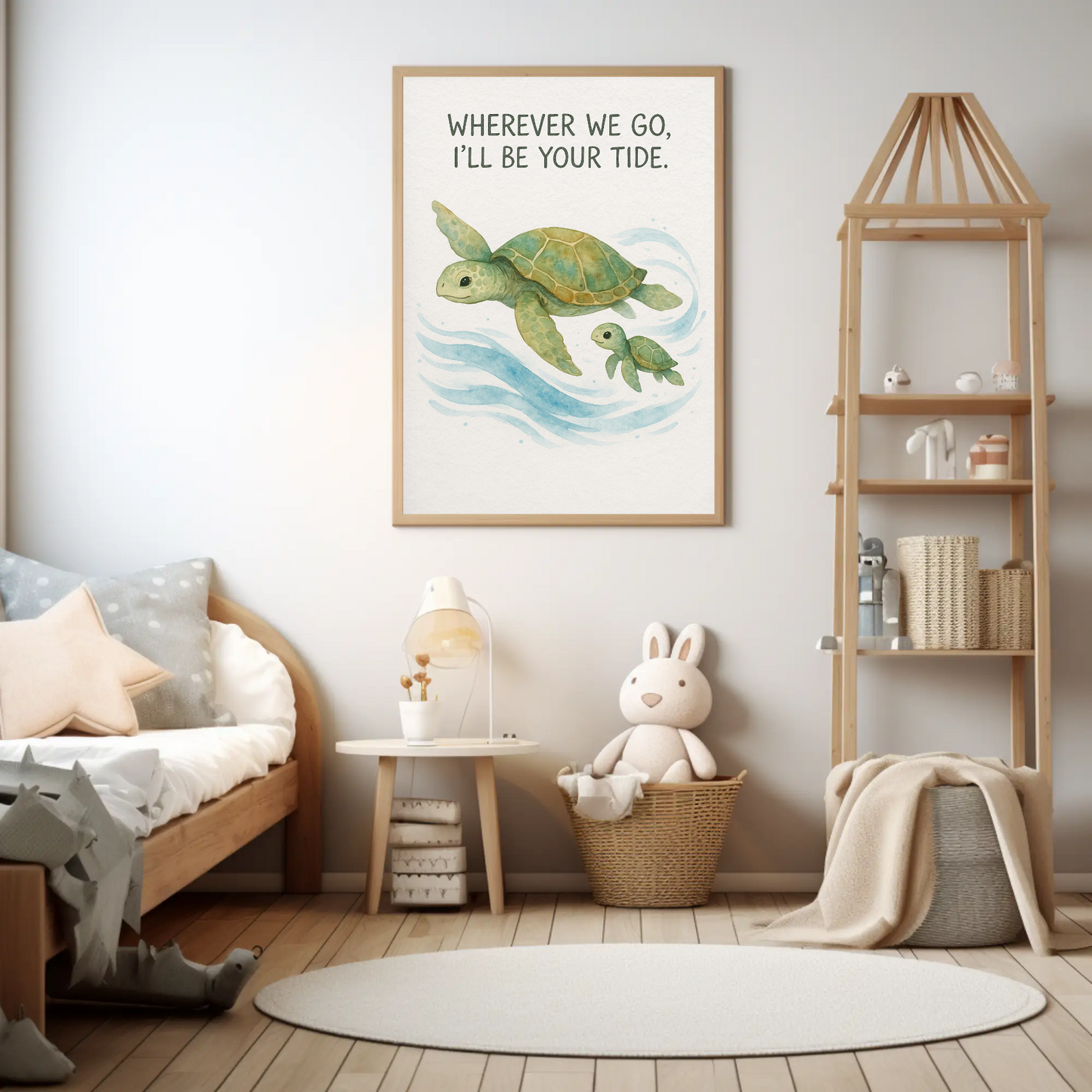 Wherever We Go I’ll Be Your Tide Sea Turtle Family Watercolour Nursery Children's Room Wall Decor Print