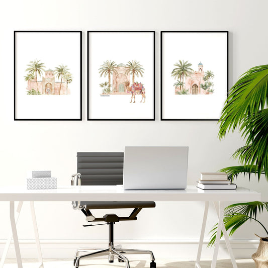 Modern Art Wall Decoration | Set of 3 Moroccan Inspired Wall art Prints
