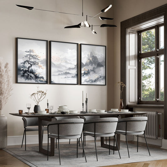 Modern Pictures For Living Room | Set of 3 Asian Inspired Wall art Prints