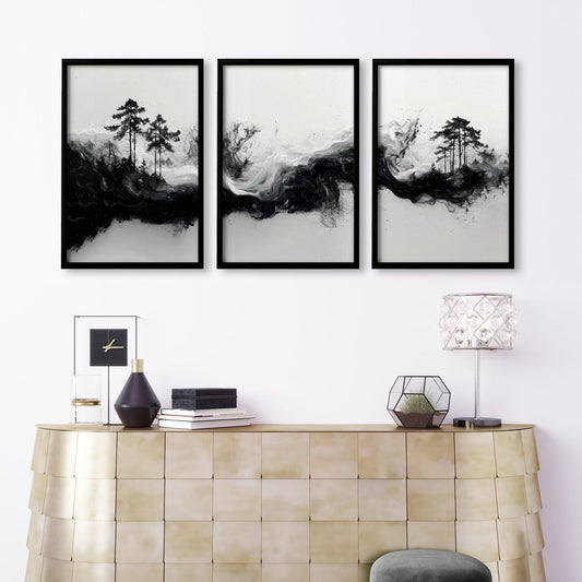 Modern Wall Art For Living Room | Set of 3 Asian Inspired Wall art Prints