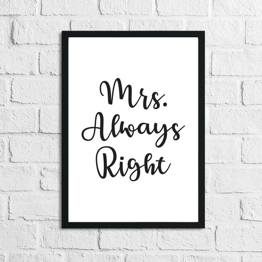 Mr Right Mrs Always Right Bedroom Simple Decor Set Of 2 Prints