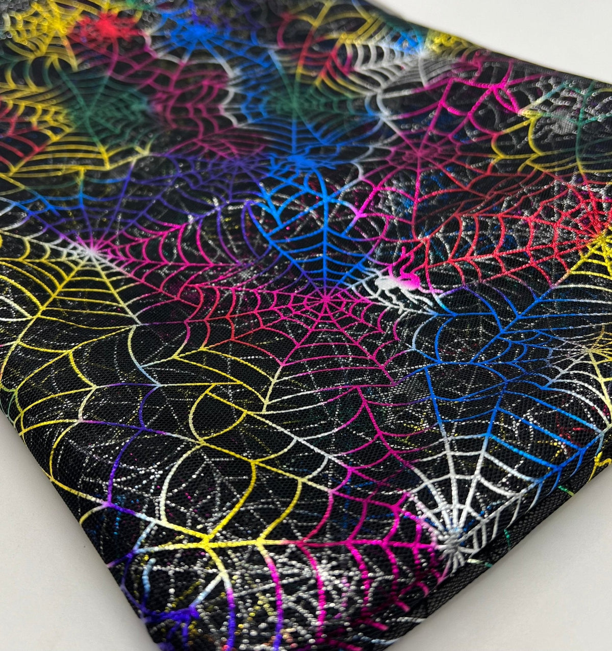 Multi Cobweb Halloween Print Mesh Fabric Stretch