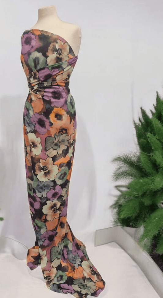 Multi Coloured Large Floral Printed Chiffon Dress Fabric
