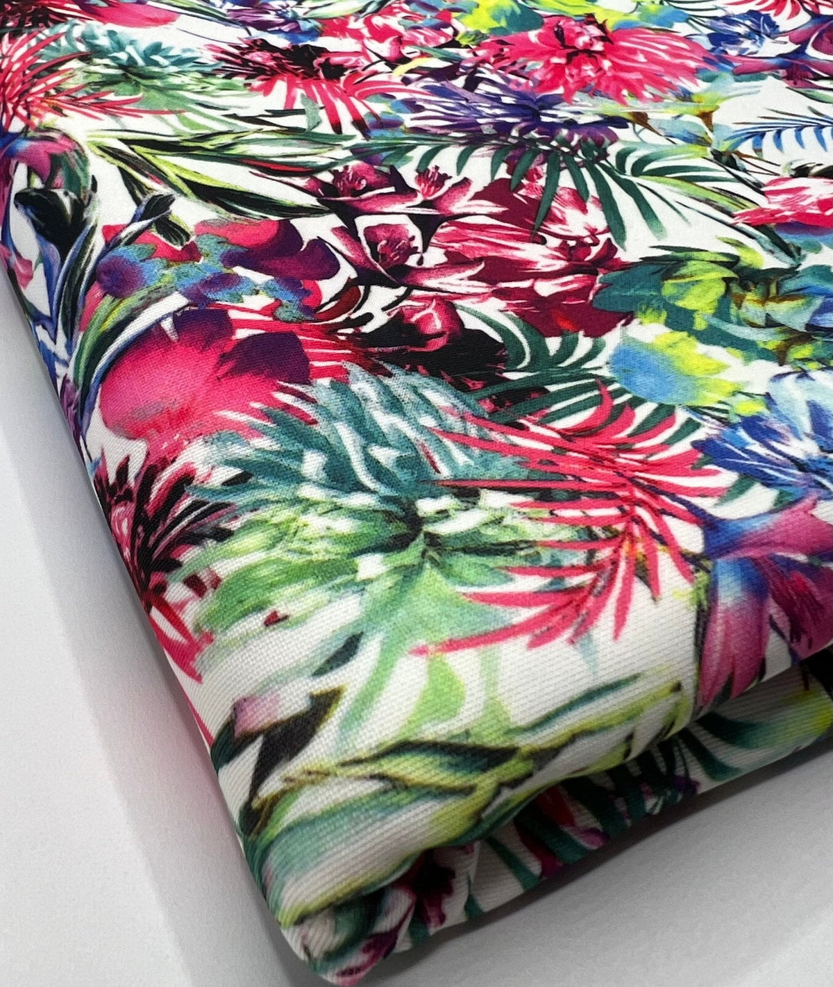 Multi Floral Printed Plain Scuba 4 Way Stretch Jersey Fabric